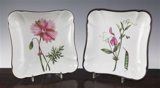 Two pearlware botanical specimen dessert dishes, probably Neale & Co, c.1820, 8.25in.